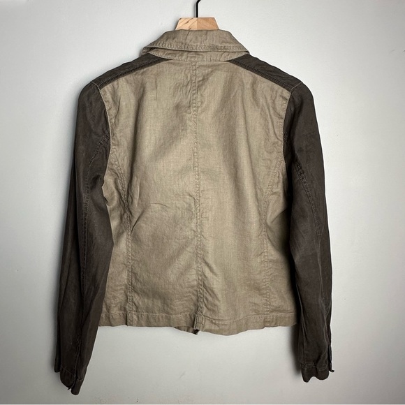 EILEEN Fisher Two Tone Coated Organic Linen Asym Zip Jacket M Stone Brown/Gray - Picture 2 of 10
